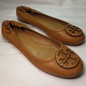 Tory Burch Royal Tan Leather Reva Flats Size 7.5